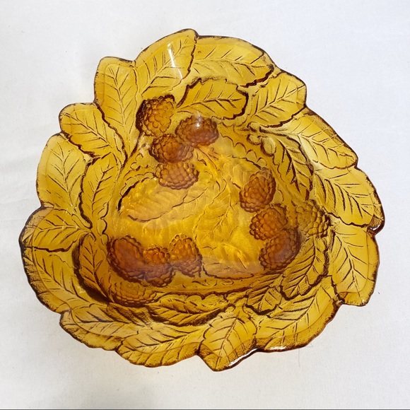 Vintage amber glass blackberry candy dish Indiana retro mcm 70s decor kitsch